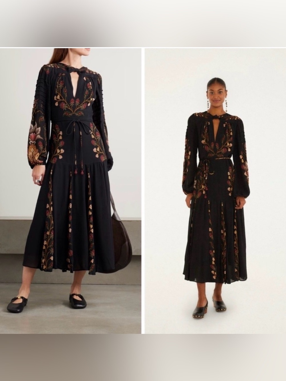 Farm Rio Berry Garden Long Sleeve Pleated Midi Dress Floral Medium MISSING SASH